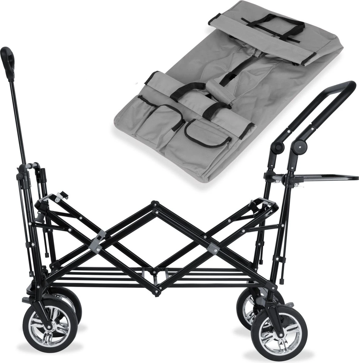 Rijoka Luxe Opvouwbare Bolderkar/Bolderwagen | Met Dakje En Draagtas | Grijs - Afbeelding 5