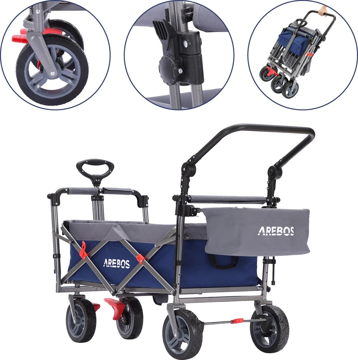 AREBOS Premium Steekwagen Met Dak Opvouwbare Tuinkar Handkar Bolderkar Blauw / Grijs - Afbeelding 7