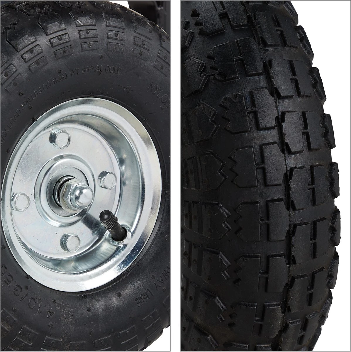 Relaxdays Bolderkar Tuin - Platte Tuinwagen - Luchtbanden - 200 Kg - Transportkar - Staal - Afbeelding 3