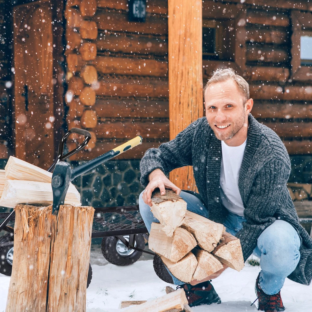Relaxdays Bolderkar Tuin - Platte Tuinwagen - Luchtbanden - 200 Kg - Transportkar - Staal - Afbeelding 4