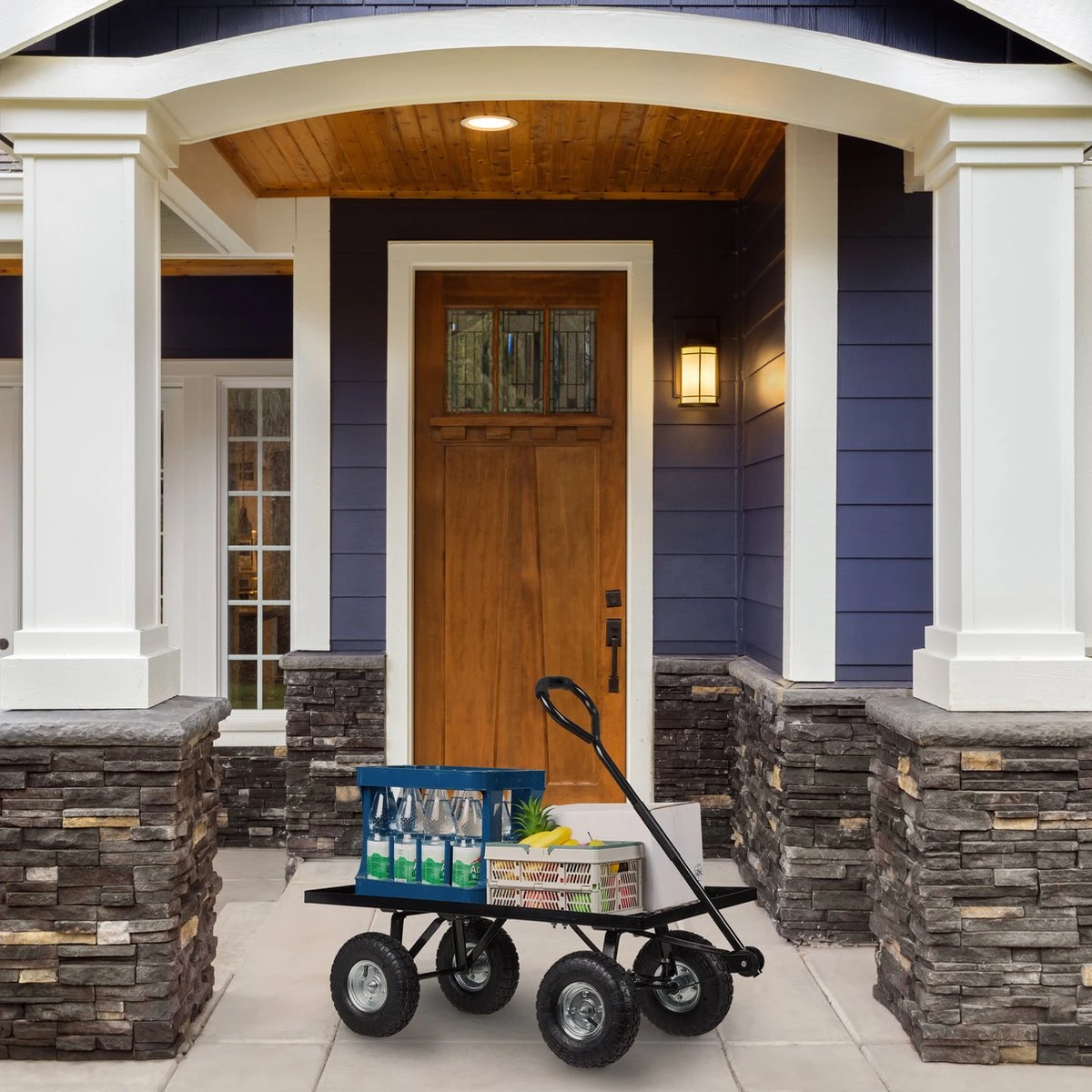 Relaxdays Bolderkar Tuin - Platte Tuinwagen - Luchtbanden - 200 Kg - Transportkar - Staal - Afbeelding 6