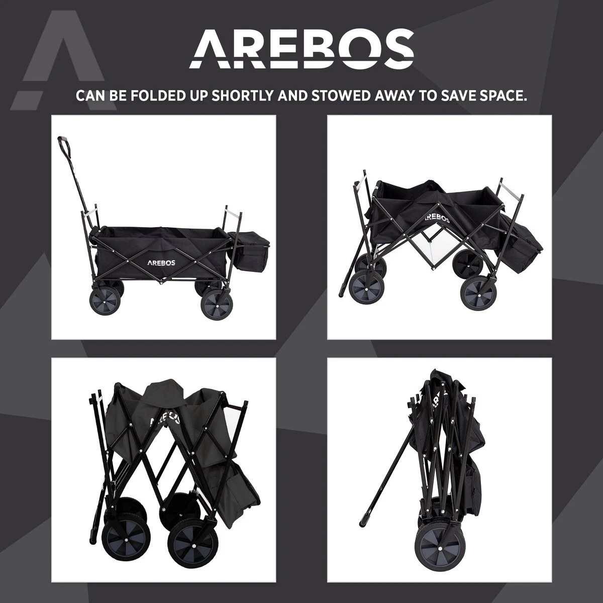 AREBOS Handwagen Vouwbare Dak Handwagen Vouwbare Trolley Uitrustingswagen Zwart - Afbeelding 3