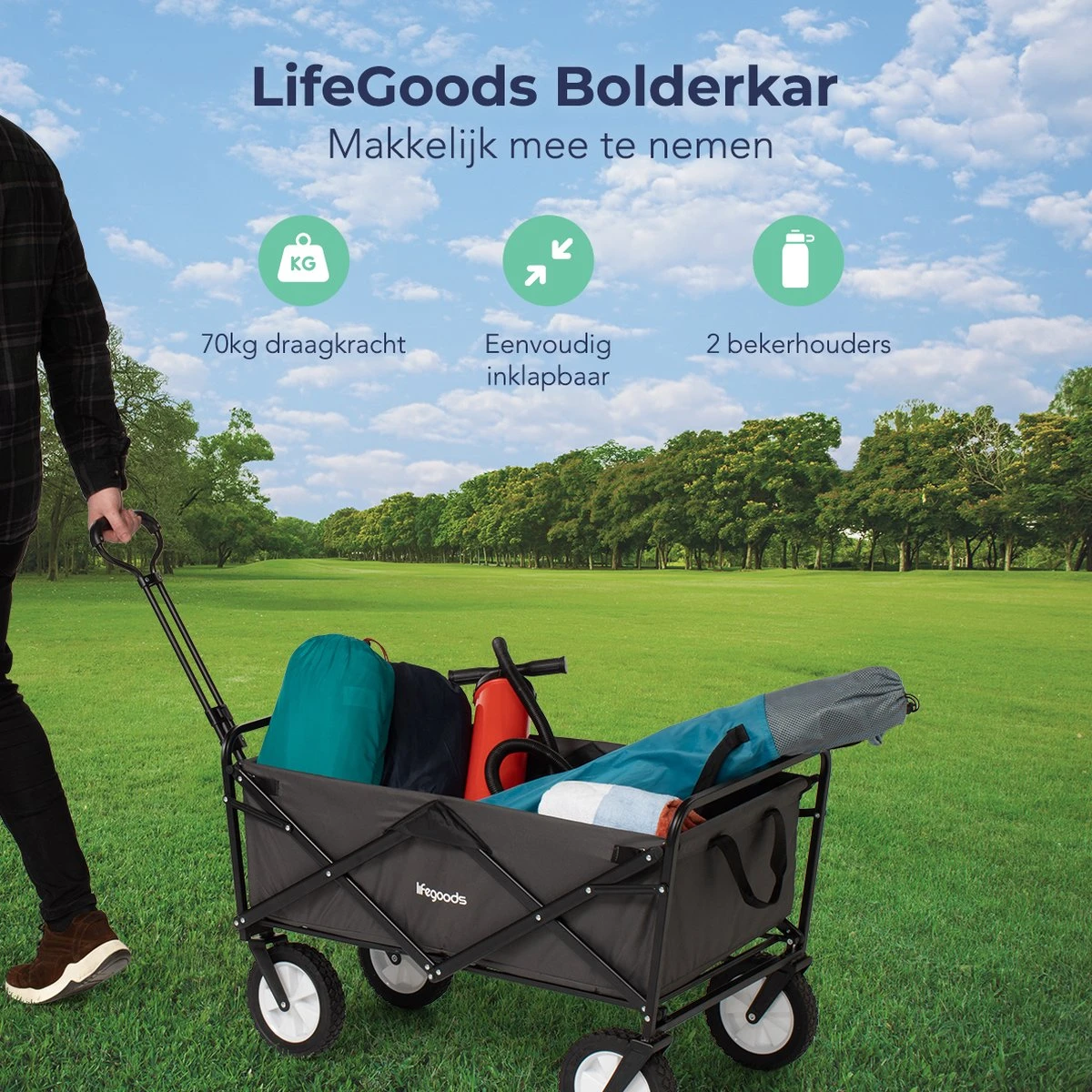 LifeGoods Bolderkar - Opvouwbaar - Draaibare Wielen - 2 Standen - 70KG Draagkracht - Grijs - Afbeelding 2