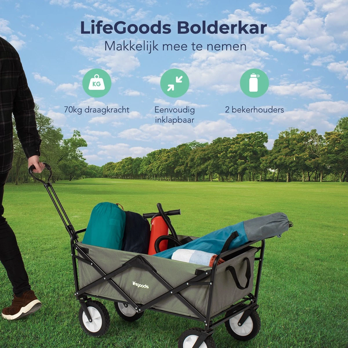 LifeGoods Bolderkar - Opvouwbaar - Draaibare Wielen - 2 Standen - 70KG Draagkracht - Groen - Afbeelding 2