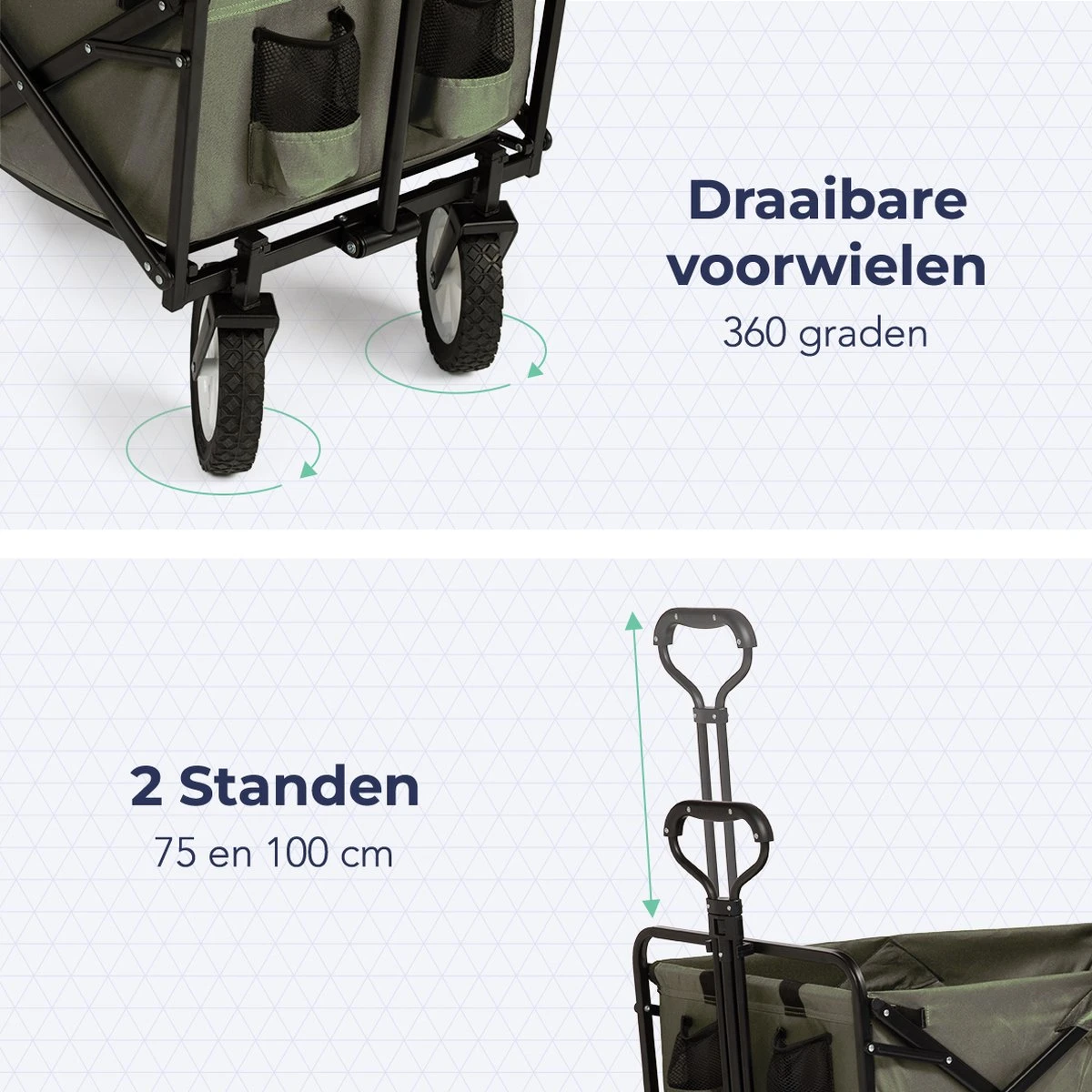 LifeGoods Bolderkar - Opvouwbaar - Draaibare Wielen - 2 Standen - 70KG Draagkracht - Groen - Afbeelding 4