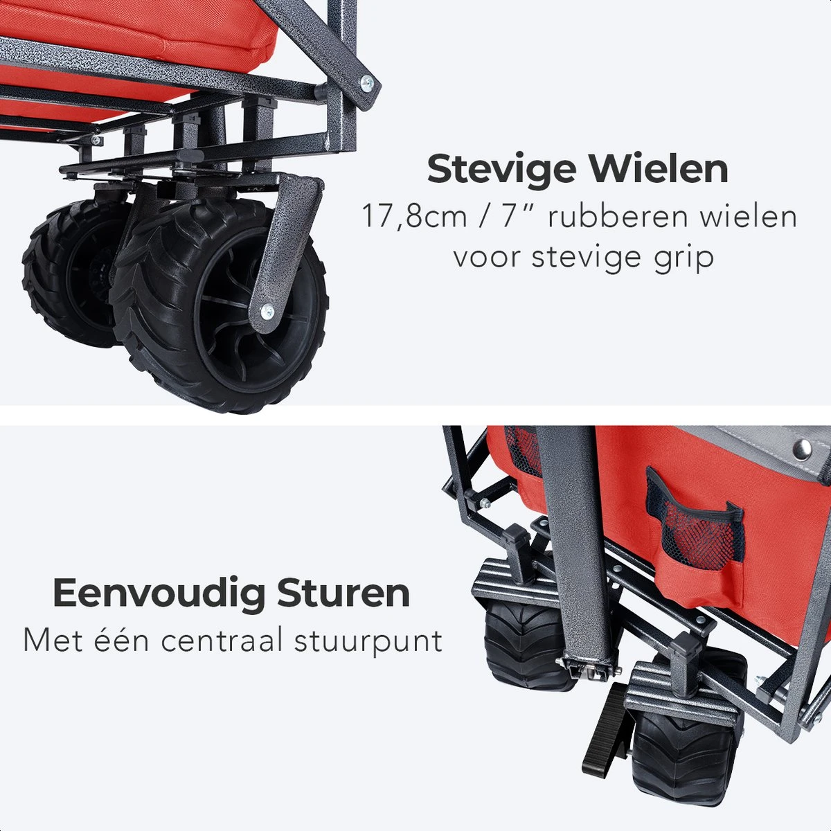 LifeGoods Bolderkar - Opvouwbaar - Tot 80KG - 94L - Wasbaar Polyester - 98x45cm - Rood/Grijs - Afbeelding 9