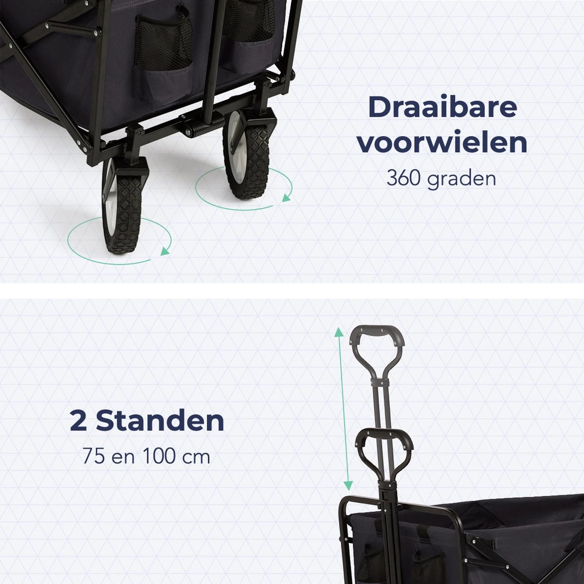 LifeGoods Bolderkar - Opvouwbaar - Draaibare Wielen - 2 Standen - 70KG Draagkracht - Zwart - Afbeelding 4