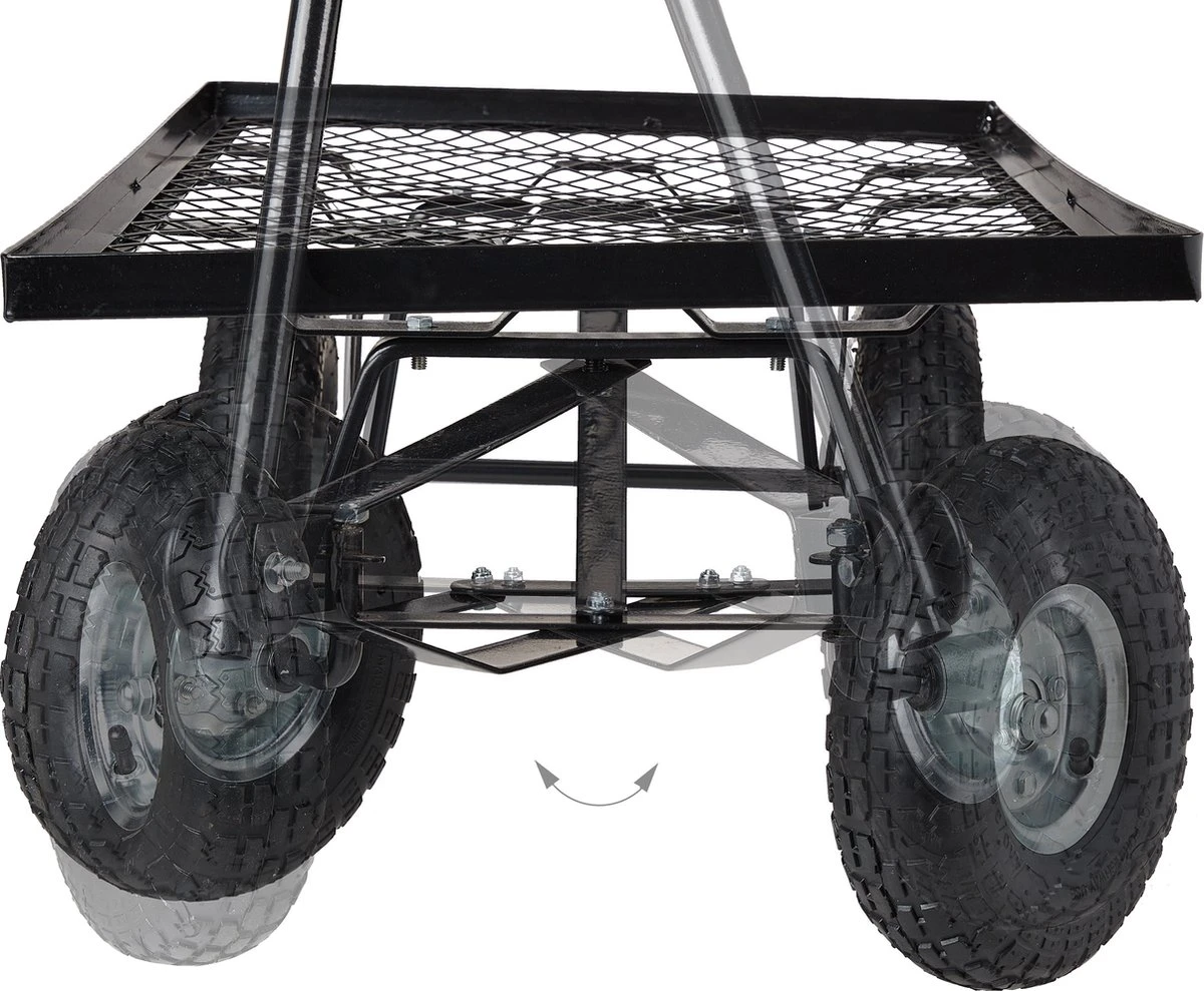 Relaxdays Bolderkar Tuin - Platte Tuinwagen - Luchtbanden - 200 Kg - Transportkar - Staal - Afbeelding 8