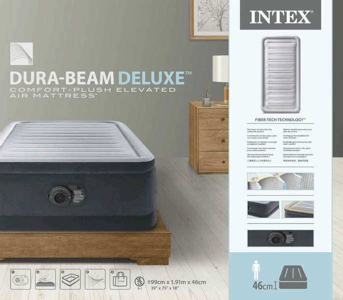 Intex Comfort Plush Hoog Luchtbed - Eenpersoons - Ingebouwde Elektrische Pomp - Afbeelding 12